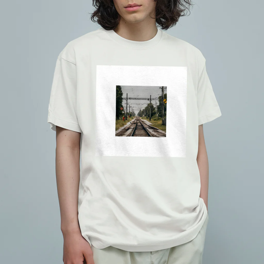 atoyuki_SHOPの鉄道レールデザイン オーガニックコットンTシャツ