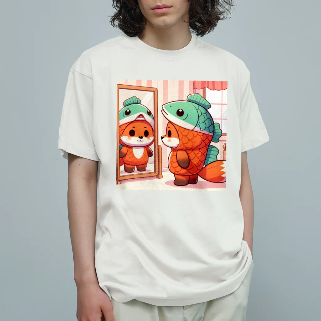 onochan0212の鮭コスプレのキツネ オーガニックコットンTシャツ