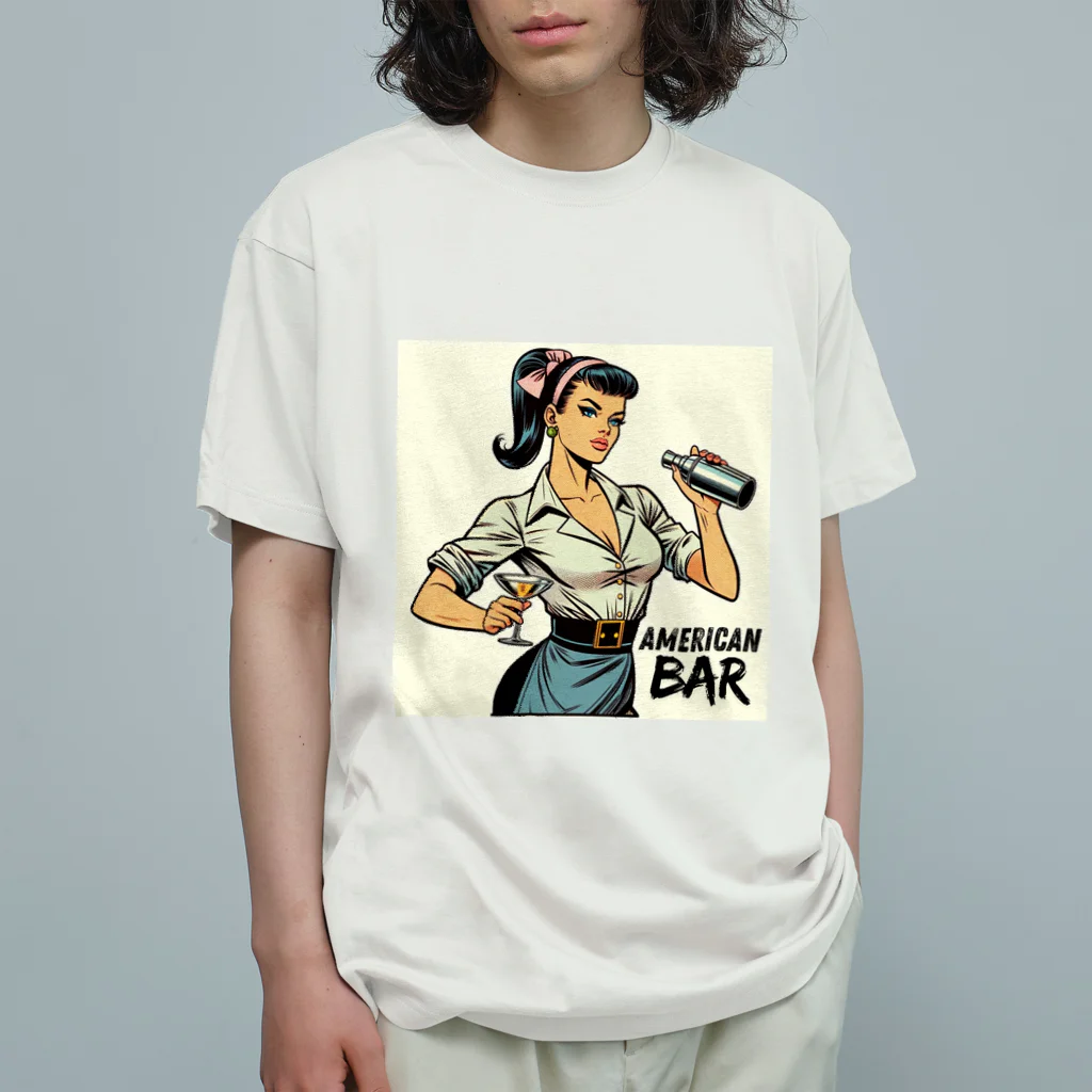 AMERICAN BARのアメコミ風バーテンダー オーガニックコットンTシャツ