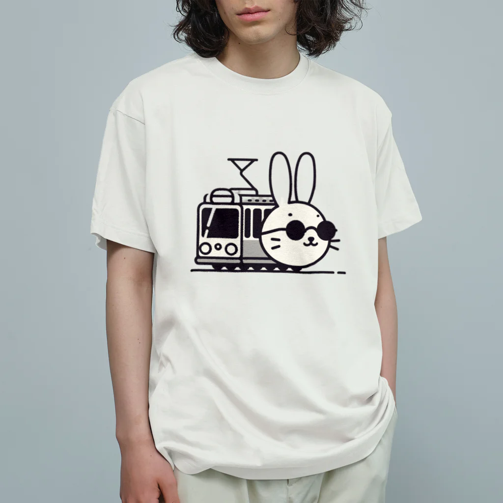 BOSATUの電車に乗ったうさぎ オーガニックコットンTシャツ