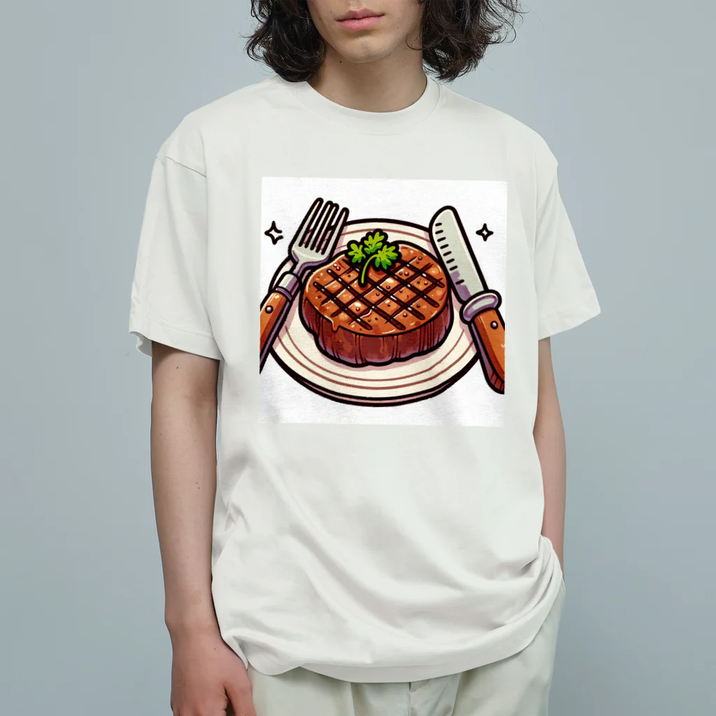 jojo-のステーキ オーガニックコットンTシャツ