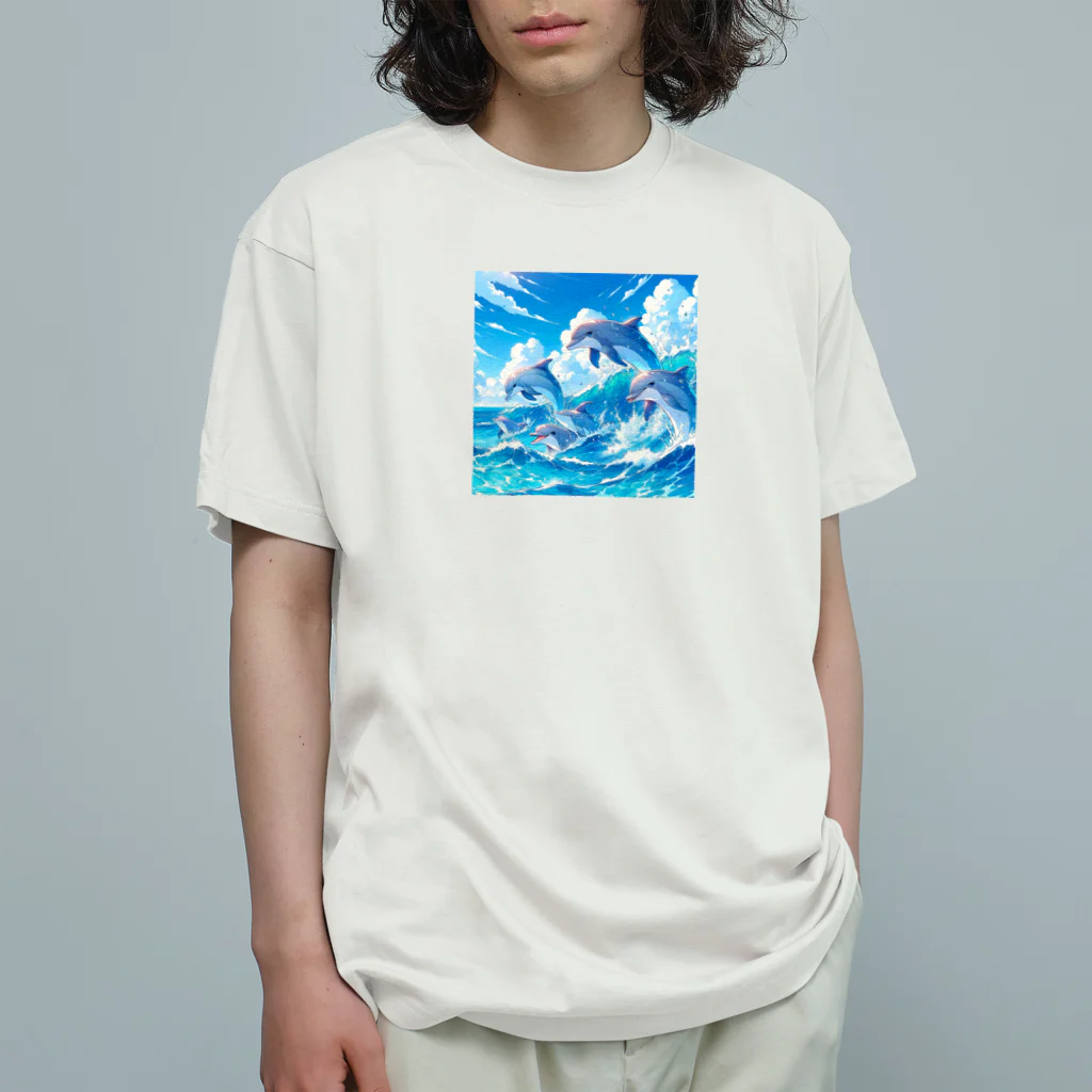 snow-birdの海で遊ぶイルカたちの楽しい風景 Organic Cotton T-Shirt