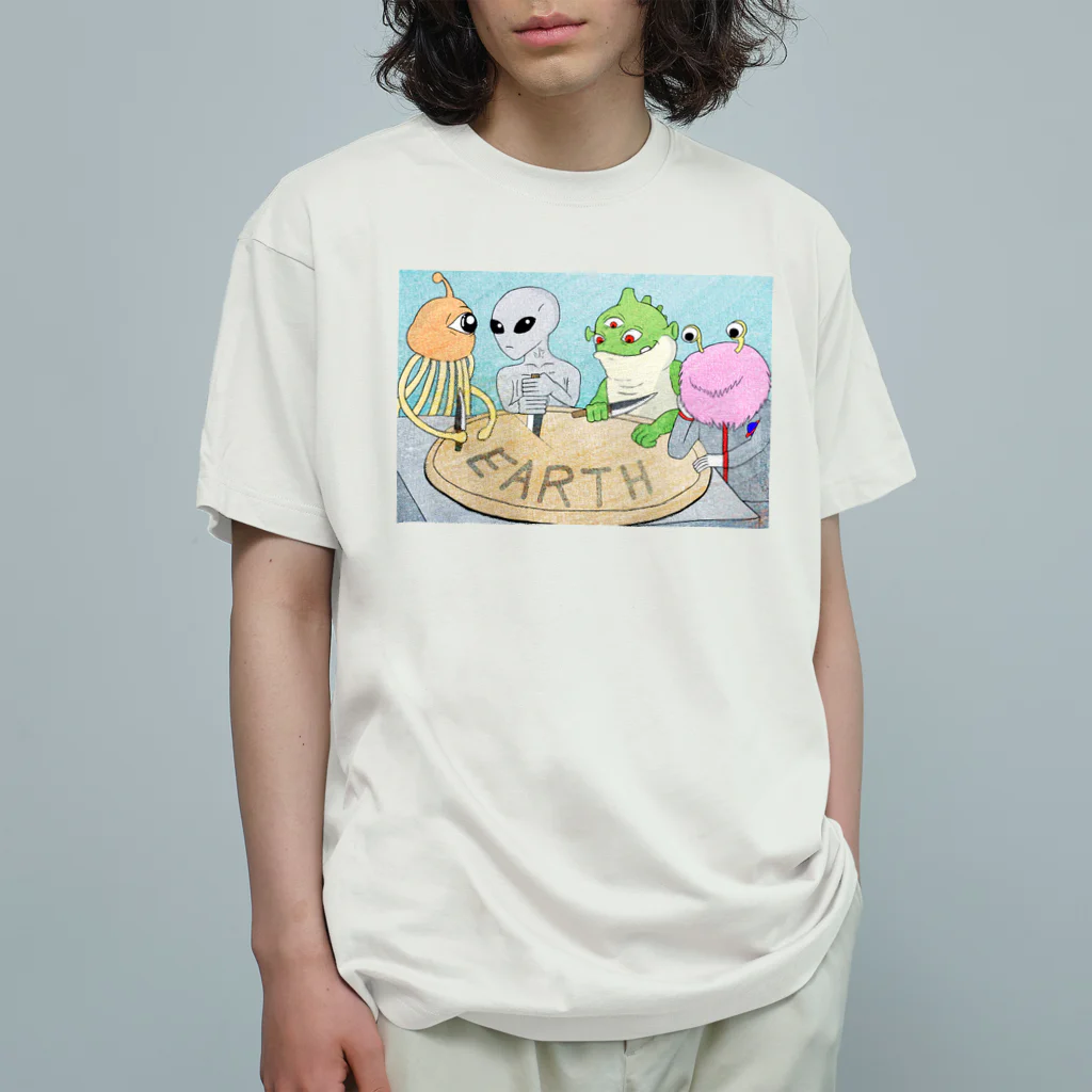 げんげん(バーサーカーモンキーズ)の宇宙戦争の風刺画 オーガニックコットンTシャツ