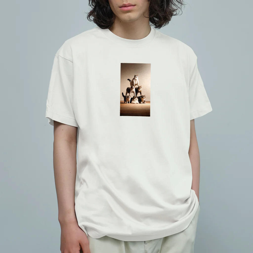 ガラスの貴公子の組体操ネコ Organic Cotton T-Shirt