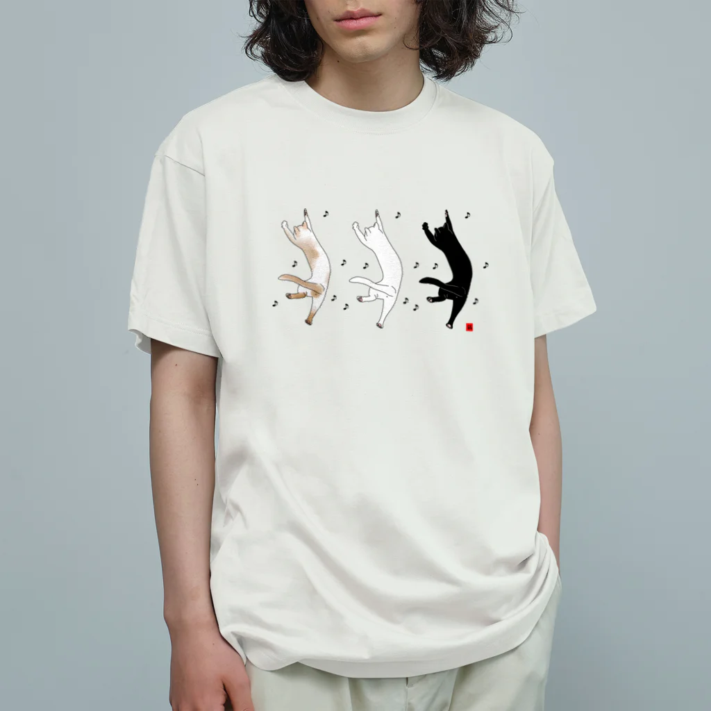 小鳥と映画館の良いことがあった白猫黒猫ぶち猫。 オーガニックコットンTシャツ