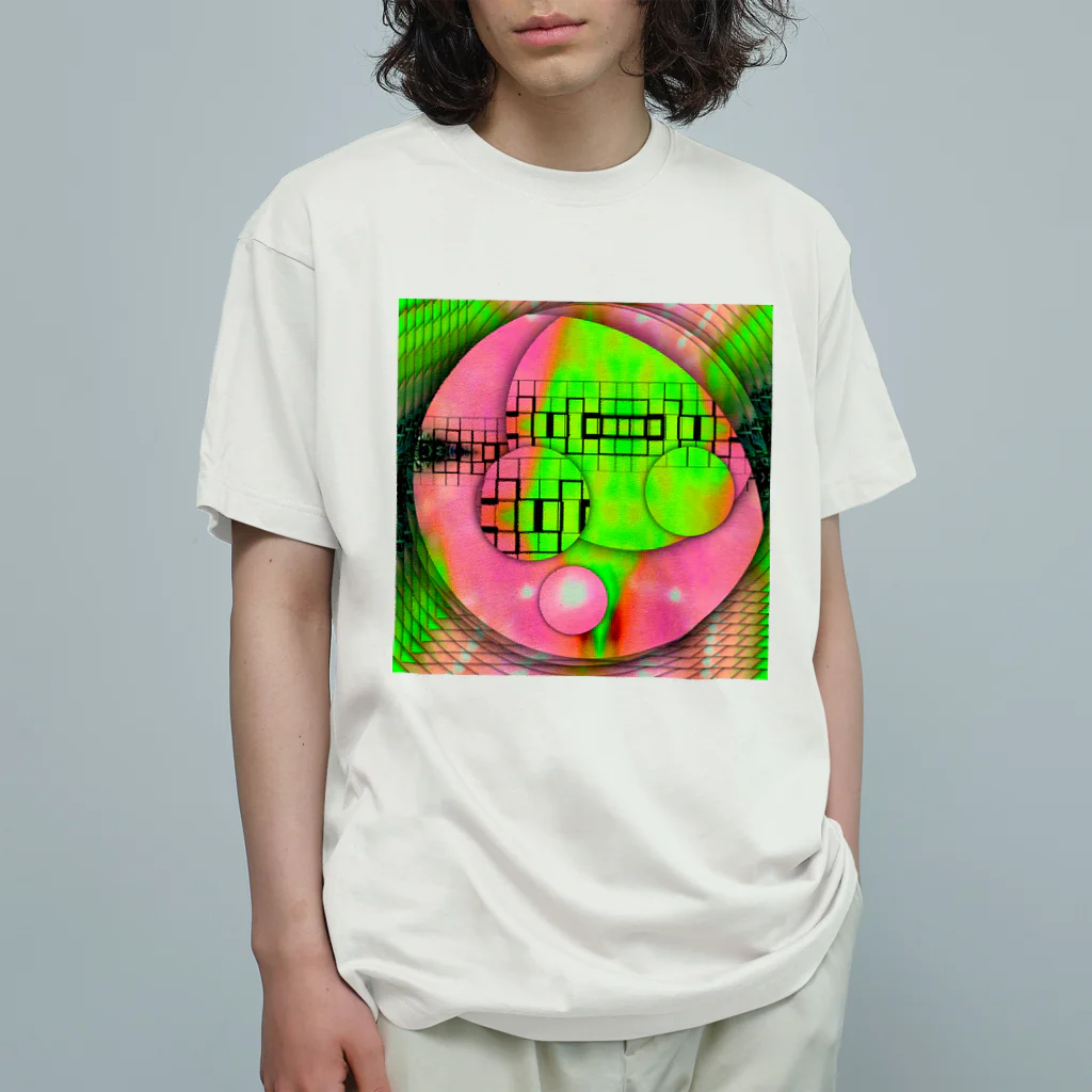 egg Artworks & the cocaine's pixのGreen Child in Circle オーガニックコットンTシャツ