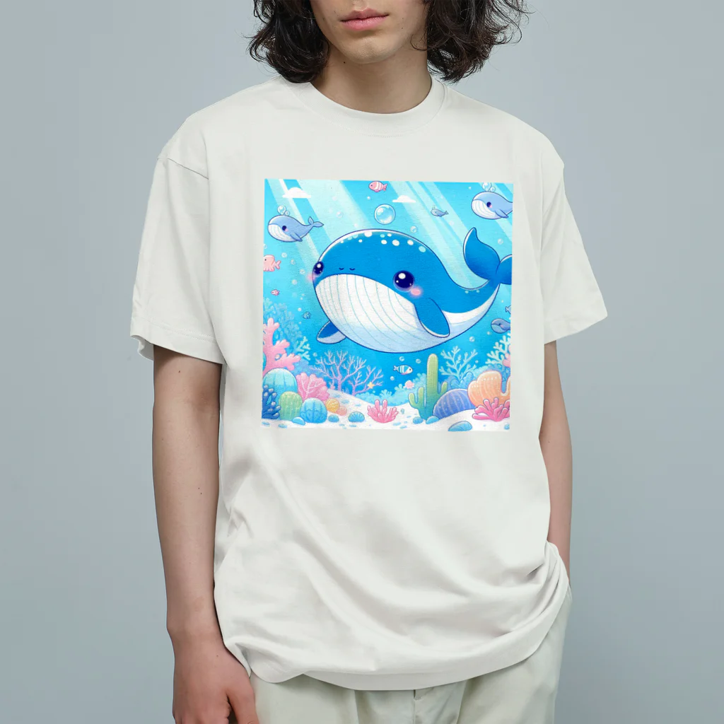 ハートフルの愛らしいクジラさん癒しグッズ オーガニックコットンTシャツ