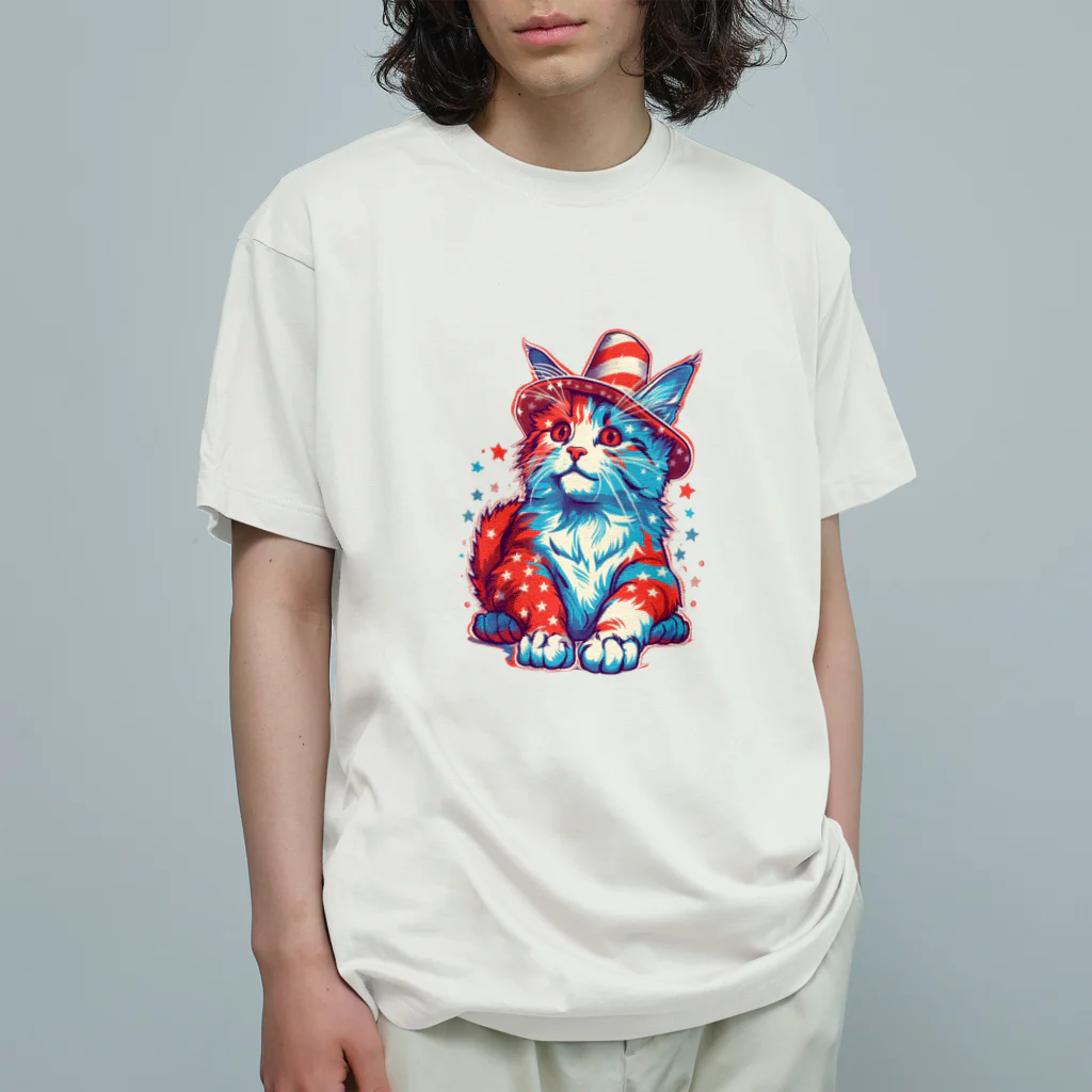 伊藤豊大の猫LOVEアメリカ　　 オーガニックコットンTシャツ