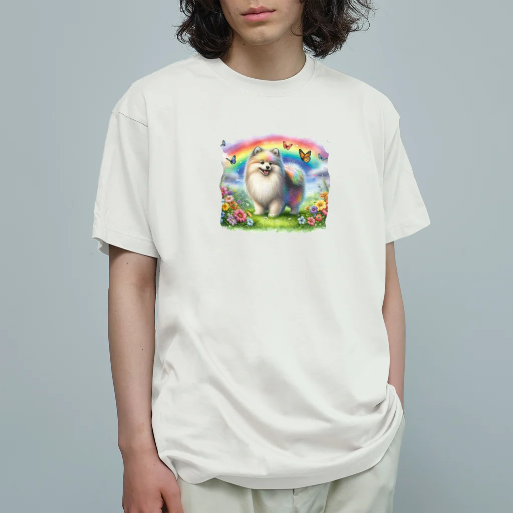 momonekokoの虹色の犬 オーガニックコットンTシャツ