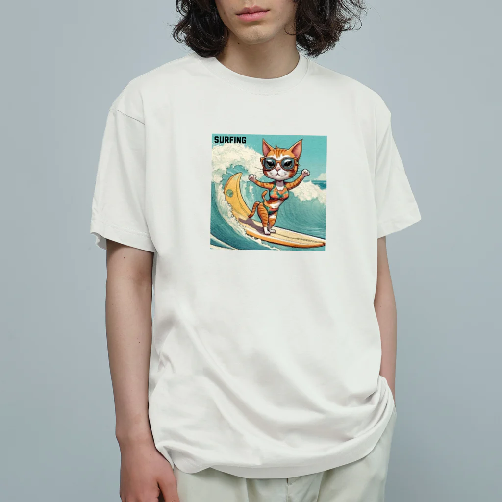 ハワイライフのSURFING猫（女の子バージョン） Organic Cotton T-Shirt