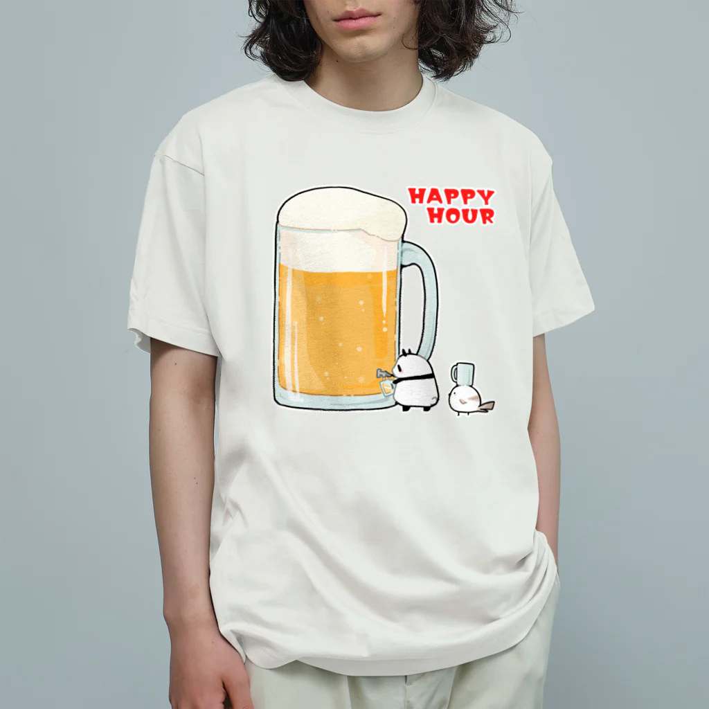 うさやのハッピーアワーでビール祭りを開催するパンダとシマエナガ Organic Cotton T-Shirt