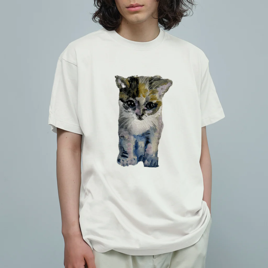 青い猫の真白 オーガニックコットンTシャツ