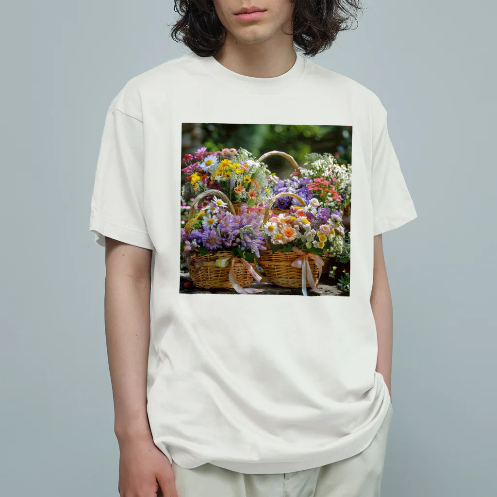 AQUAMETAVERSEの華やかな花が入った花かご　なでしこ1478 オーガニックコットンTシャツ