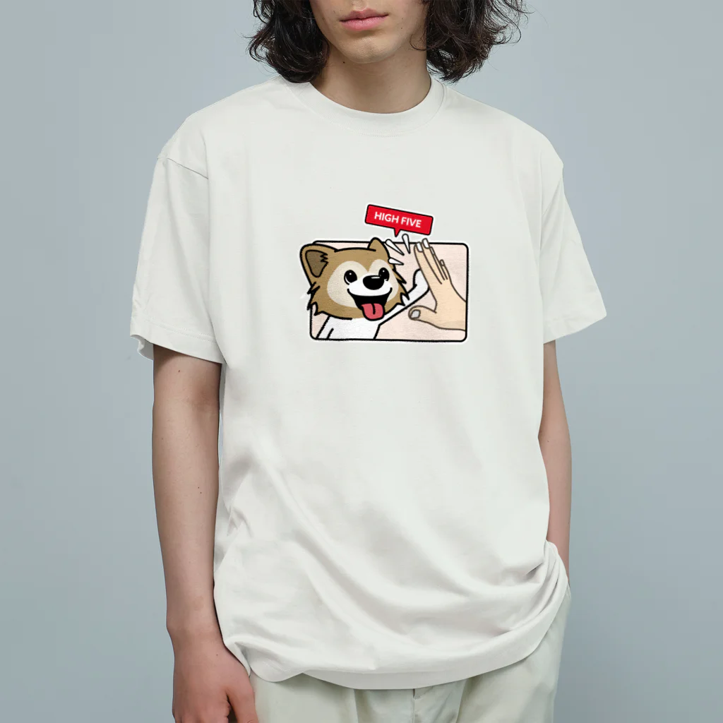 walkiesのハイタッチ！パピヨン オーガニックコットンTシャツ