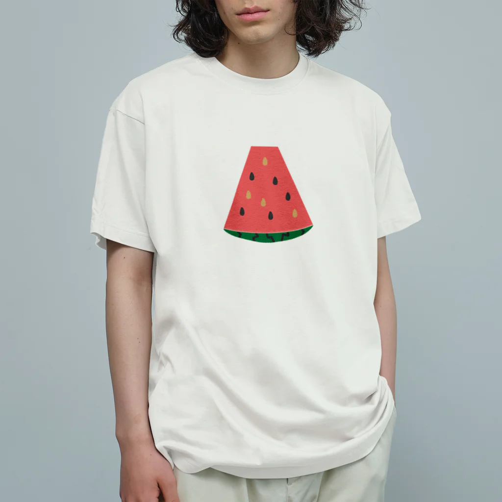 ぴんくのくまとおやつ時間のひとくちすいか オーガニックコットンTシャツ