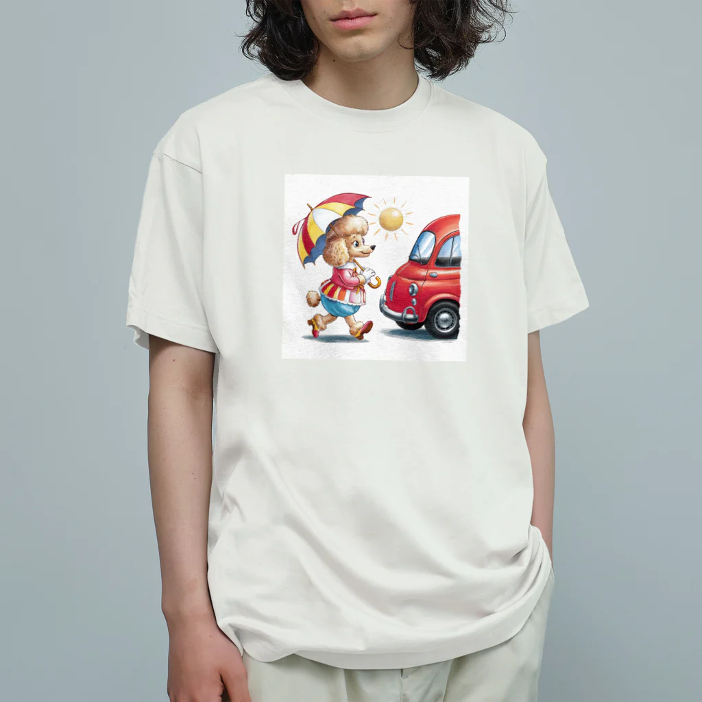stonefishの魔法のパワー！プードルと赤い車 オーガニックコットンTシャツ