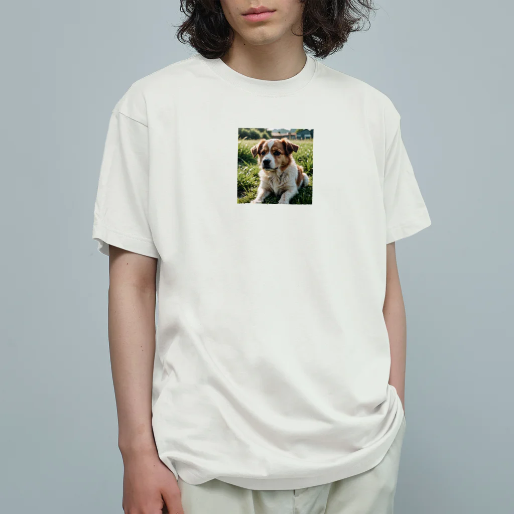 kokin0の草むらで斜めを見つめる犬 dog looking for the anywhere Organic Cotton T-Shirt