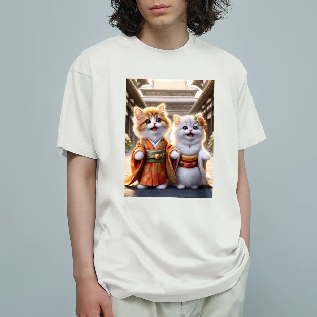 もふもふ日本史のねこ結婚式３ Organic Cotton T-Shirt