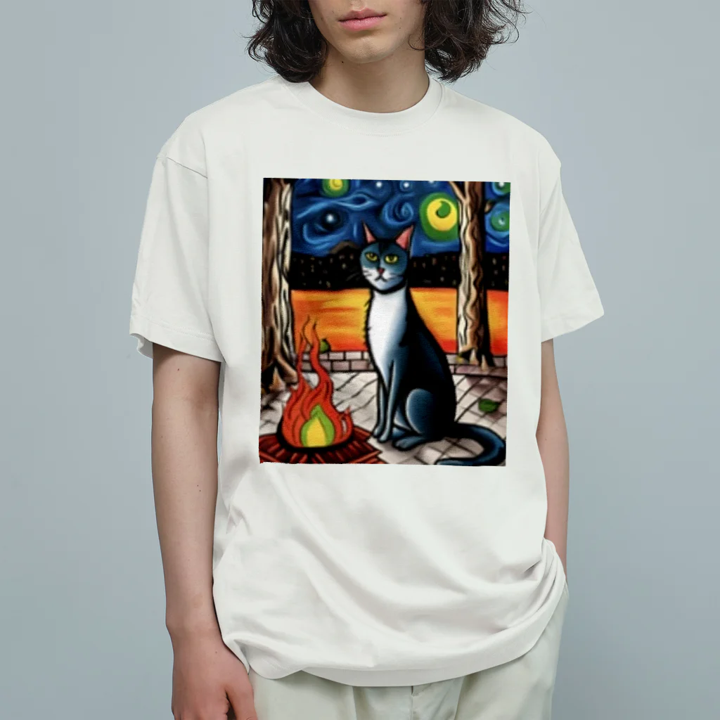 Ppit8の星に包まれる夜のアトミックファイヤー オーガニックコットンTシャツ