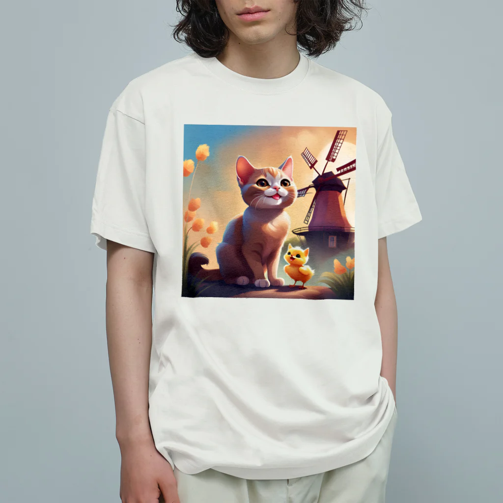 HanaCatStudioのかわいい猫とひよこさん！？はお友達 Organic Cotton T-Shirt