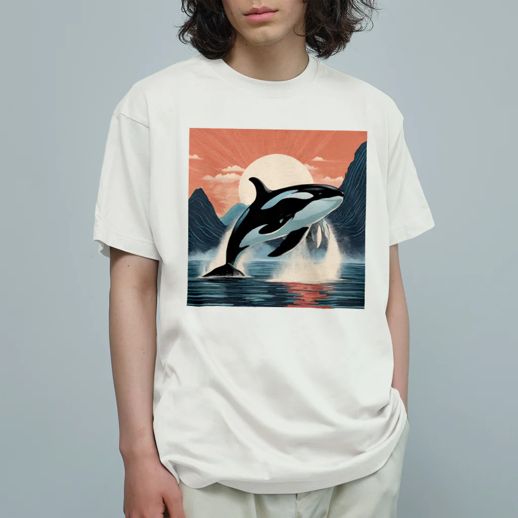 はちみつあめの夕日のシャチ Organic Cotton T-Shirt