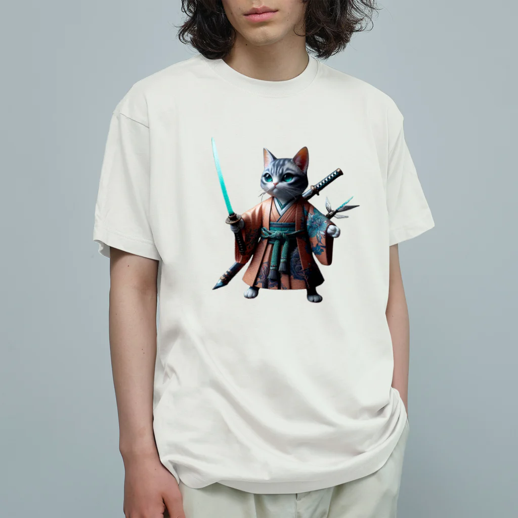 samuraicatのSamurai CAT オーガニックコットンTシャツ