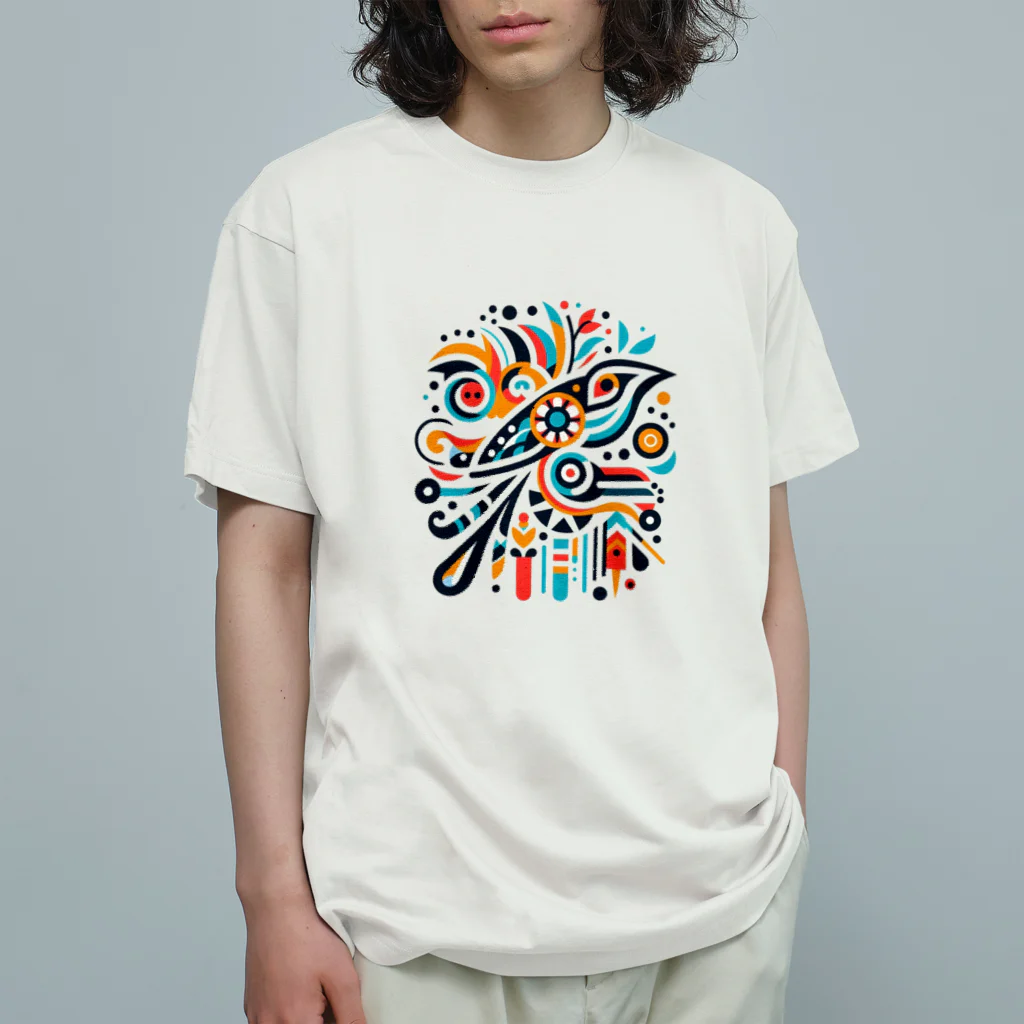 MU-SI-REのエスニックバード オーガニックコットンTシャツ