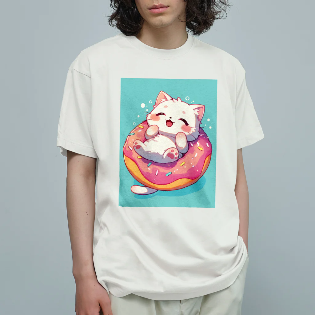 AQUAMETAVERSEの子猫ドーナツ浮輪楽む　　なでしこ1478 Organic Cotton T-Shirt