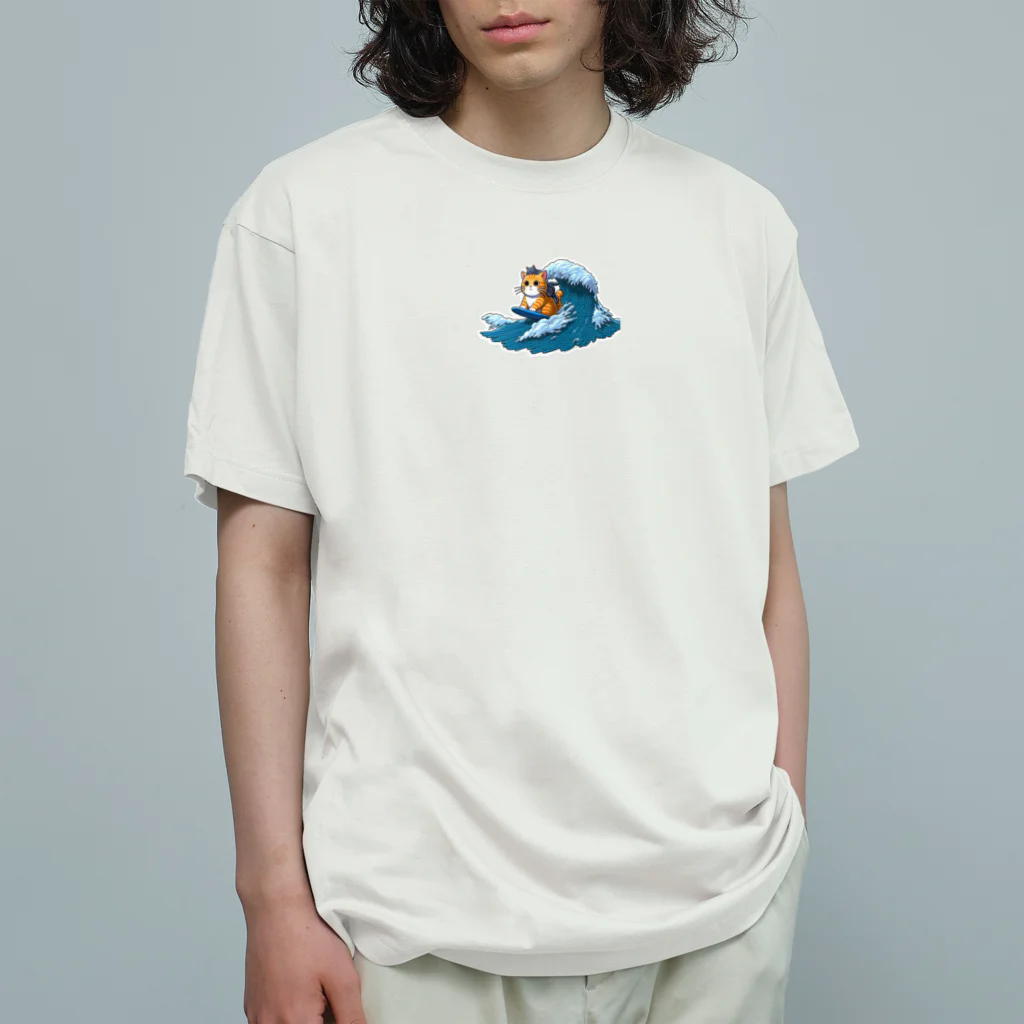 YUKIYANAGIの波乗りネコ オーガニックコットンTシャツ