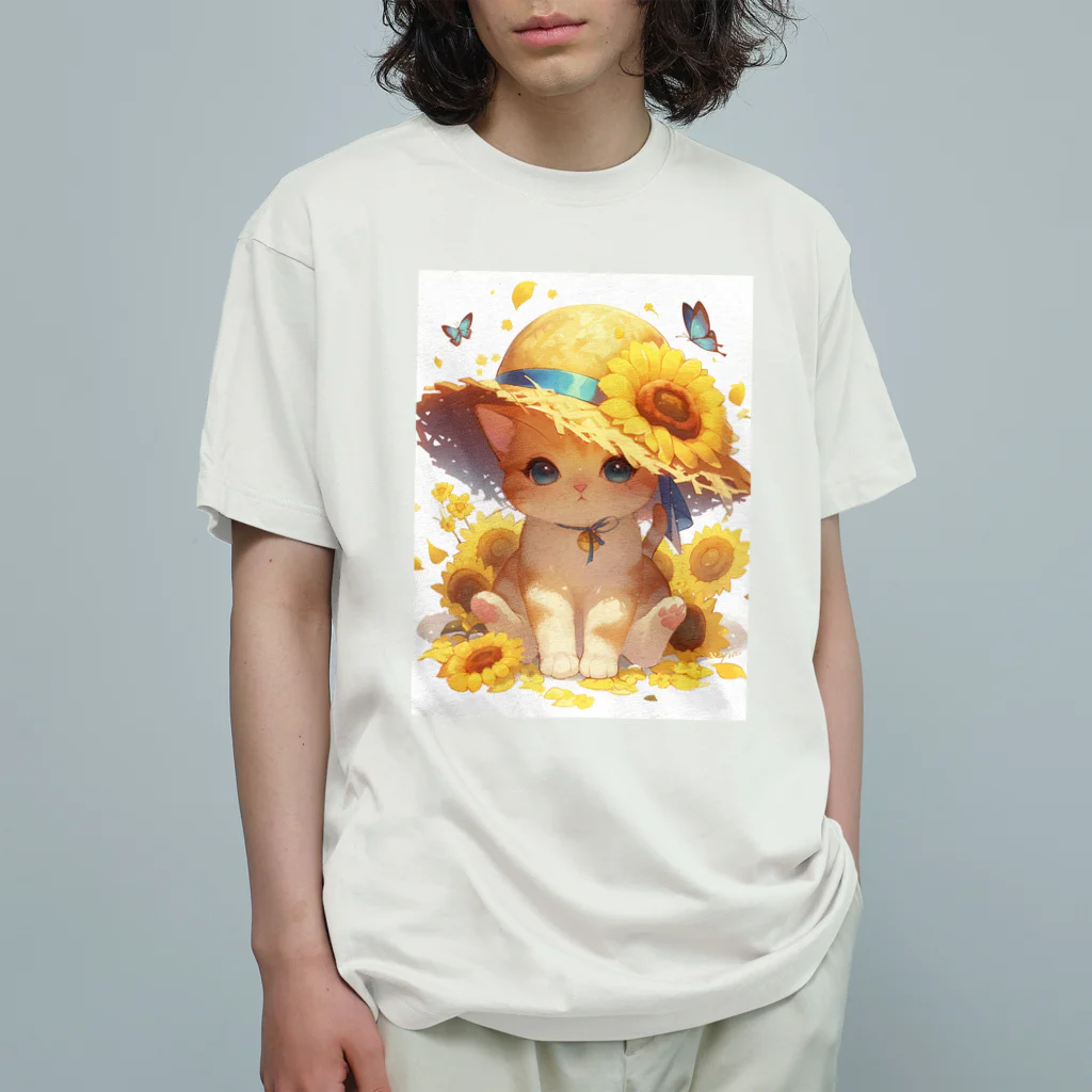 nadeshiko123の麦わら帽子をかぶたこ猫 Organic Cotton T-Shirt