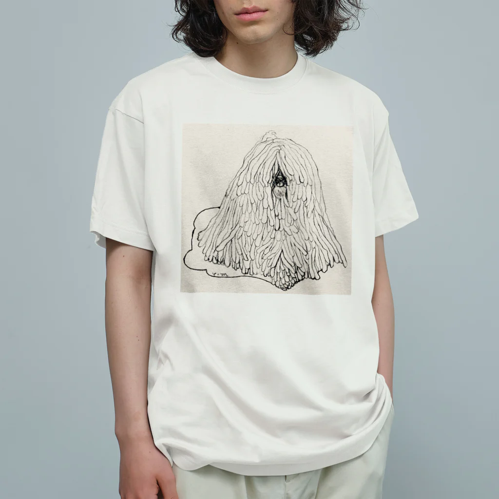 光平洋子のかしこいプーリー犬のイラスト  鉛筆画 歩く犬 オーガニックコットンTシャツ