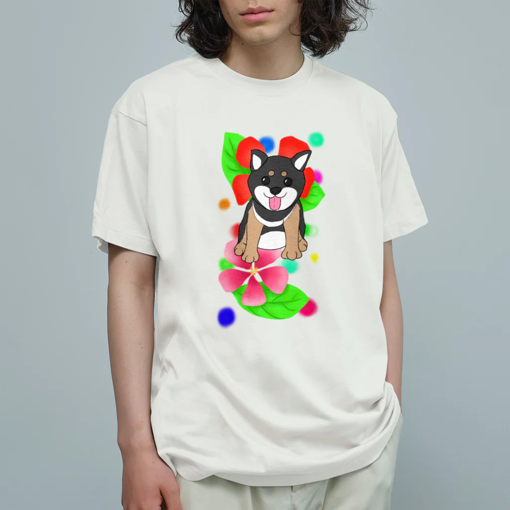 Lily bird（リリーバード）の花と黒柴ちゃんⅠ オーガニックコットンTシャツ