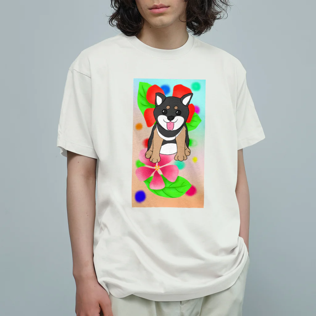 Lily bird（リリーバード）の花と黒柴ちゃんⅡ オーガニックコットンTシャツ