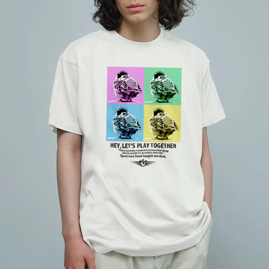 “すずめのおみせ” SUZURI店のスズメのおチリ（ポップアート風） Organic Cotton T-Shirt