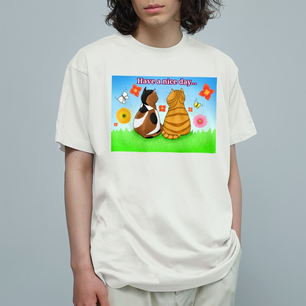 Lily bird（リリーバード）の仲良し猫さん 英語ロゴ付き Organic Cotton T-Shirt