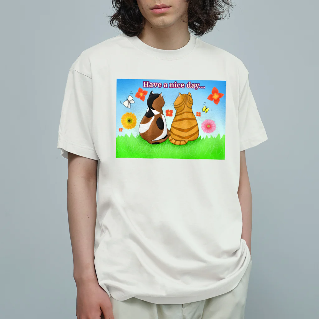 Lily bird（リリーバード）の仲良し猫さん 英語ロゴ付き オーガニックコットンTシャツ