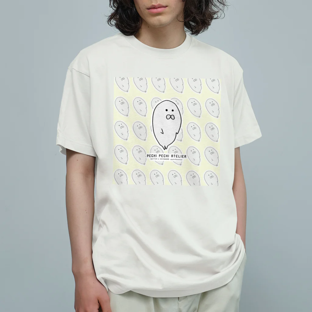 ぺちぺち工房 Pechi Pechi Atelierのあざらしがいっぱい(黄色Ver.) オーガニックコットンTシャツ