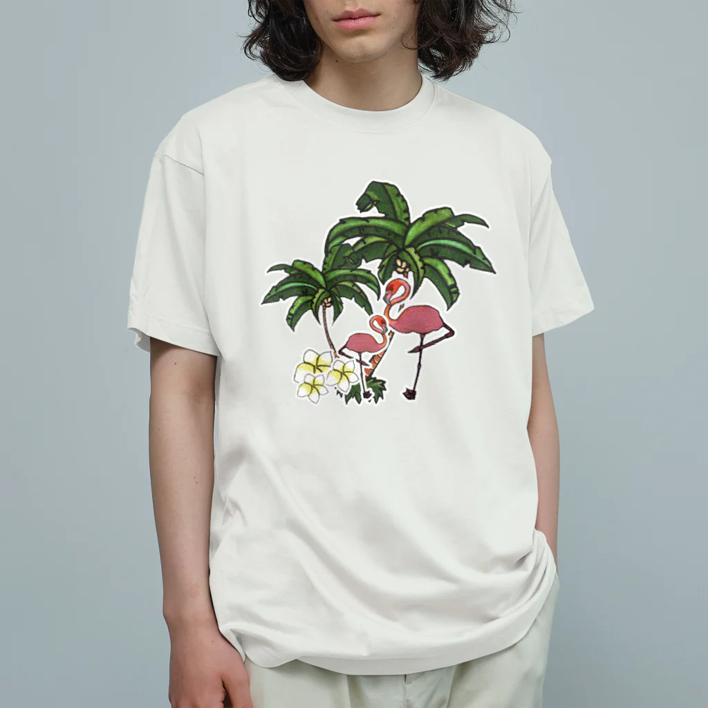 ぺちぺち工房 Pechi Pechi Atelierの南国ふらみんご Organic Cotton T-Shirt