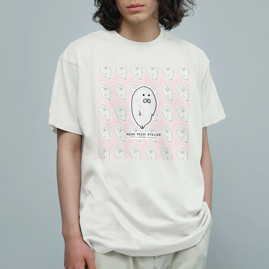 ぺちぺち工房 Pechi Pechi Atelierのあざらしがいっぱい (ピンクver.) オーガニックコットンTシャツ