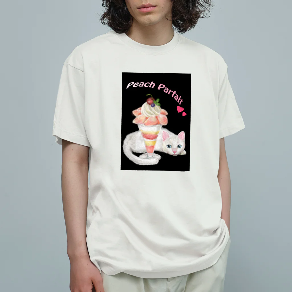 Ａｔｅｌｉｅｒ　Ｈｅｕｒｅｕｘの白猫とピーチパフェ オーガニックコットンTシャツ