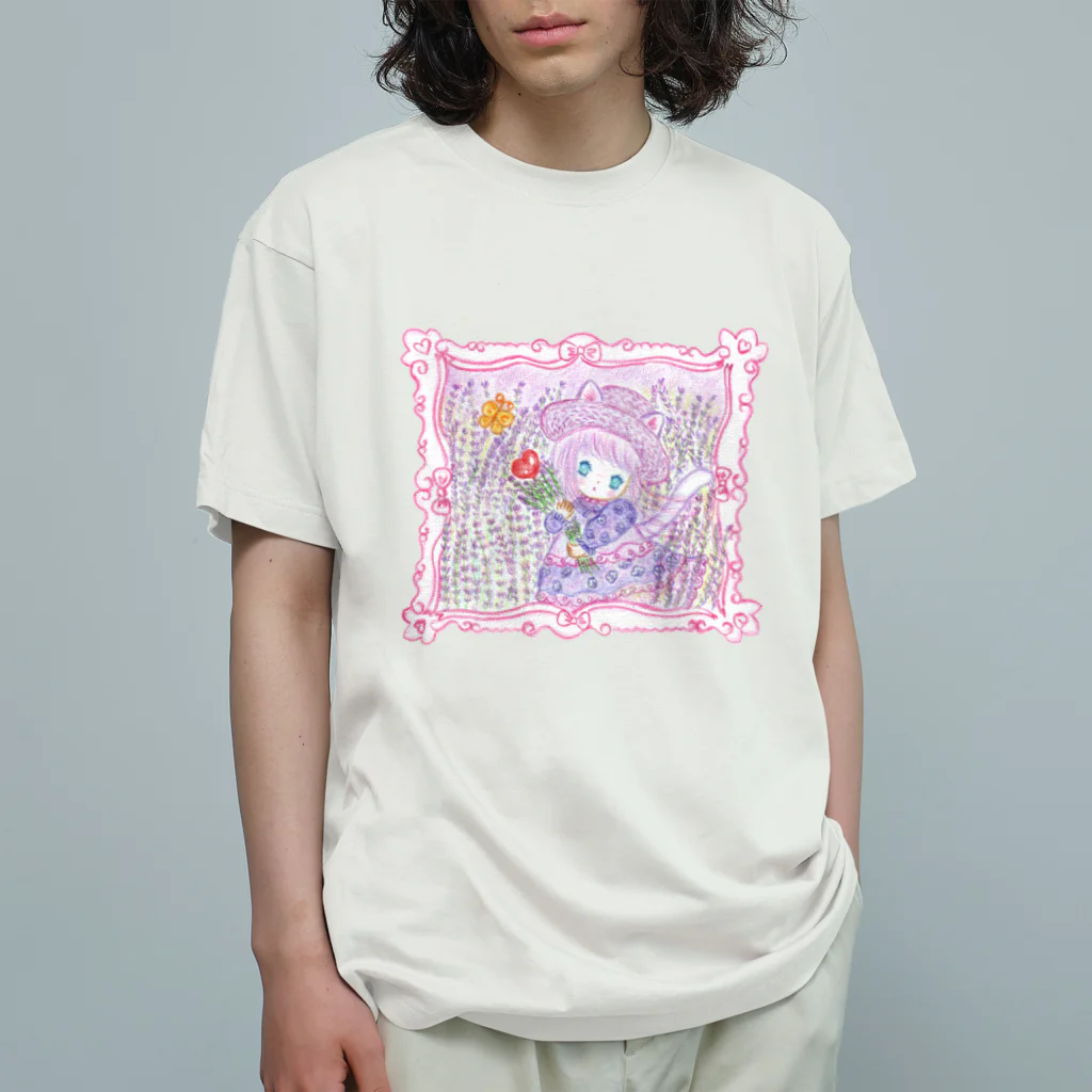 メルティカポエミュウのラベンダーポエミュウ(せなかに天使の羽) Organic Cotton T-Shirt