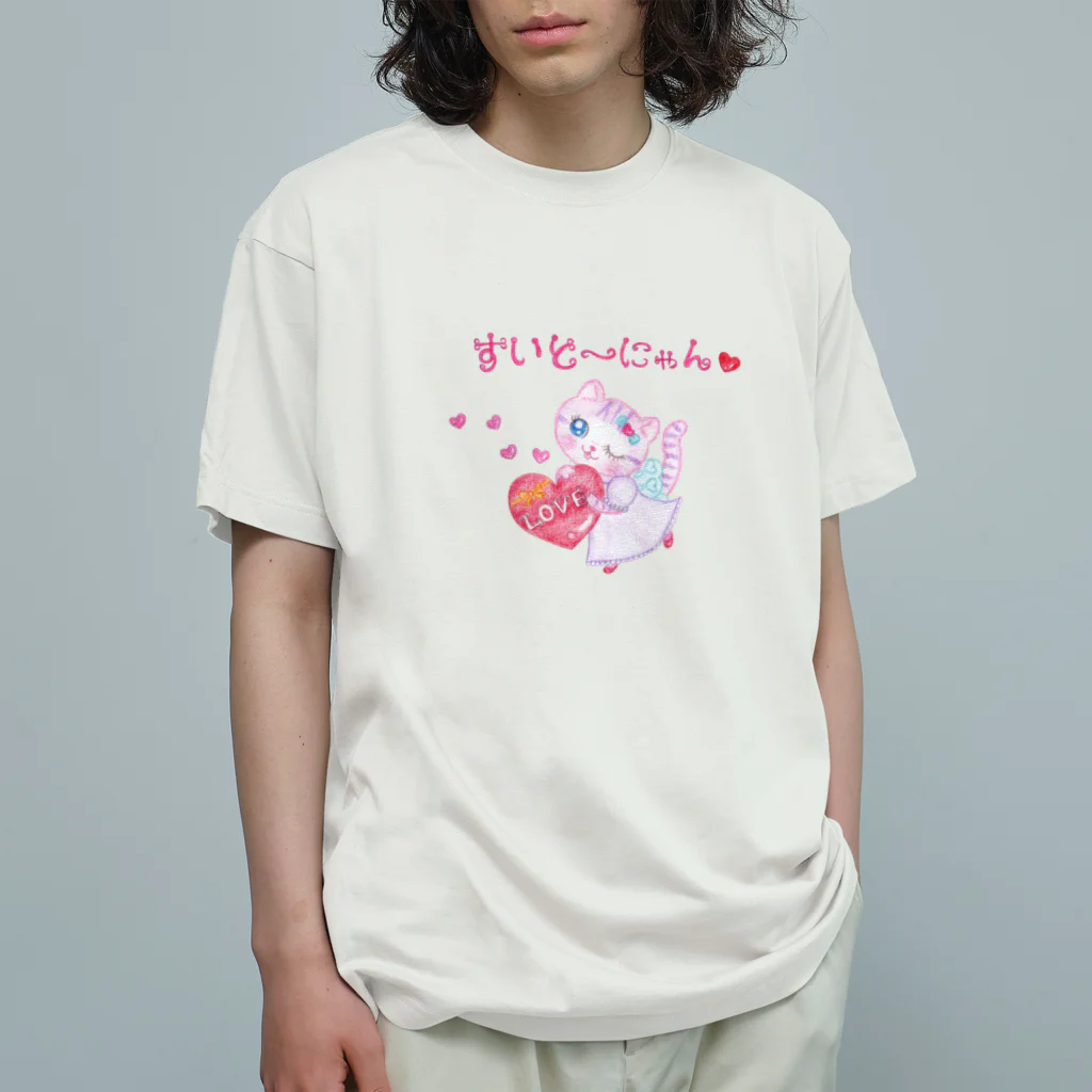 メルティカポエミュウのキャンディのすいと〜にゃん(せなかに天使の羽) オーガニックコットンTシャツ