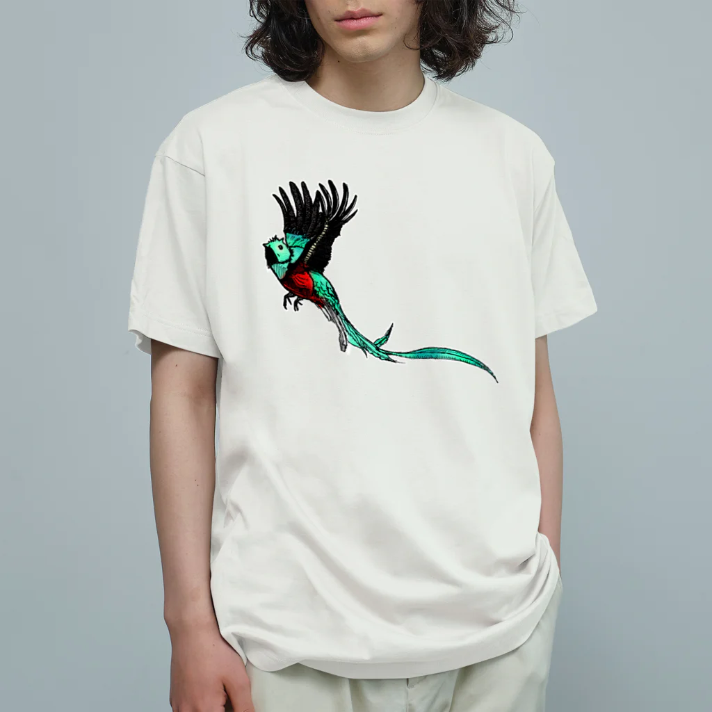 ぺちぺち工房 Pechi Pechi Atelierの世界一美しい鳥 ケツァール Organic Cotton T-Shirt