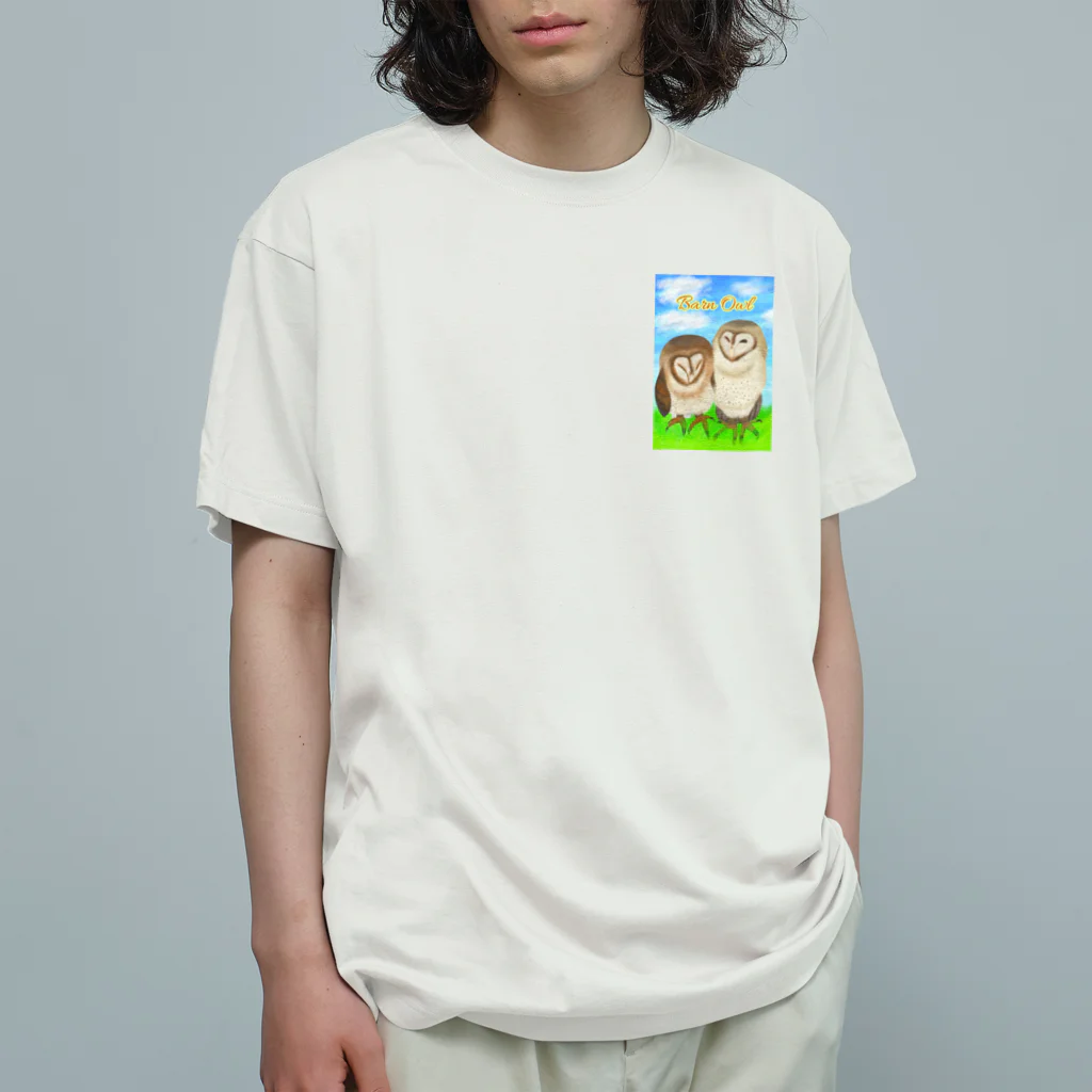 Lily bird（リリーバード）の草原とメンフクロウず（ロゴ入り）② Organic Cotton T-Shirt