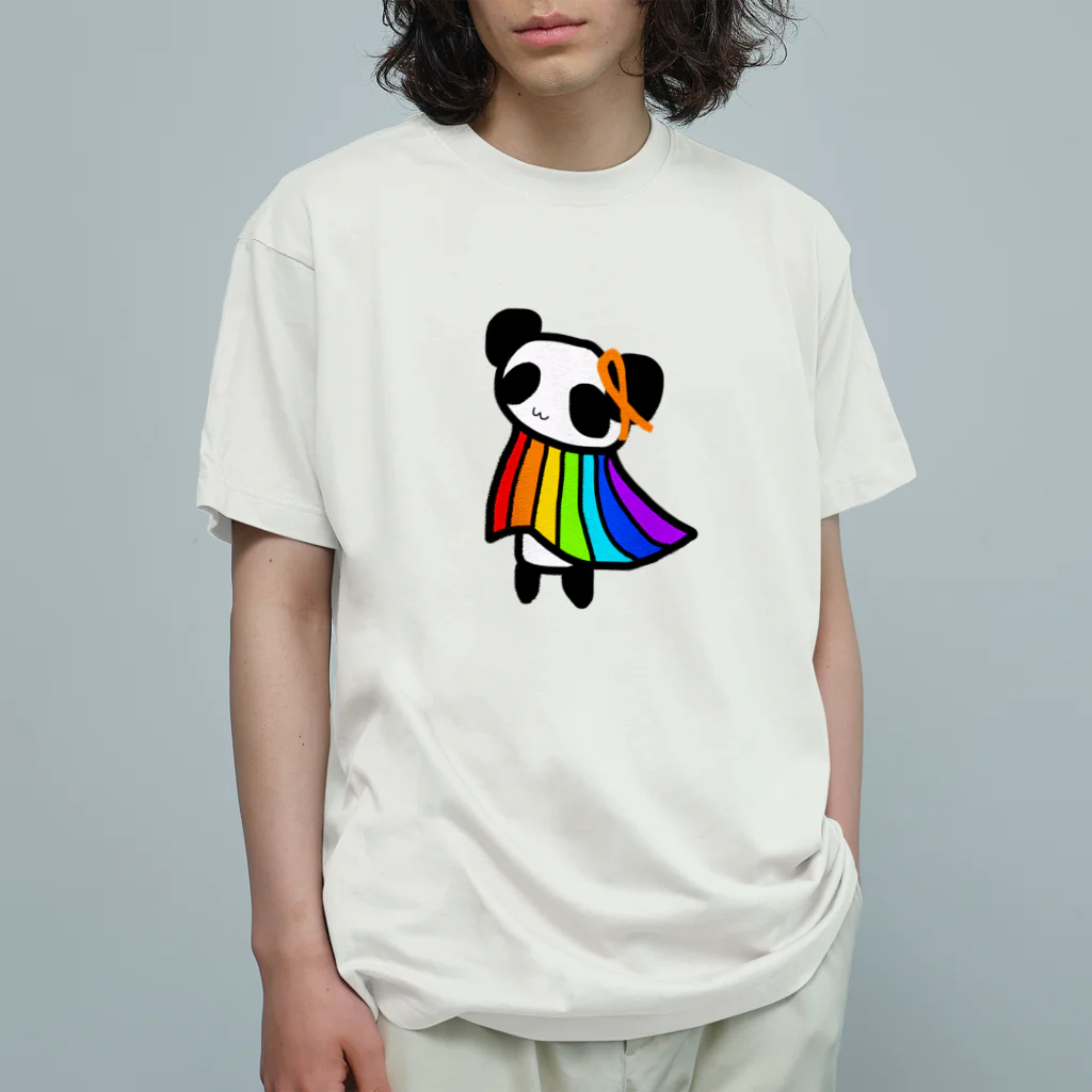 248-nijiya-のオレンジリボンとレインボーフラッグを羽織るパンダ Organic Cotton T-Shirt