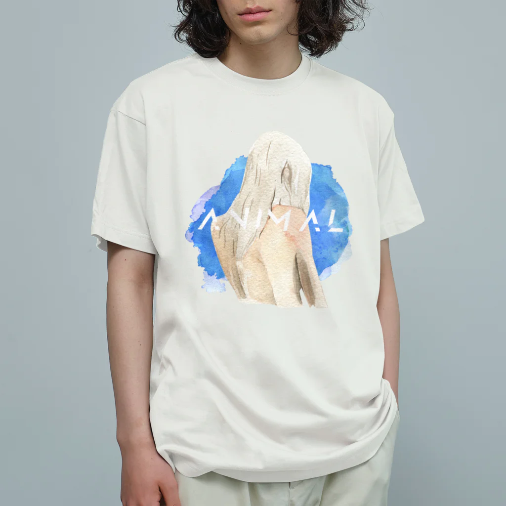 SANKAKU DESIGN STOREの僕らはただの動物。 青 Organic Cotton T-Shirt