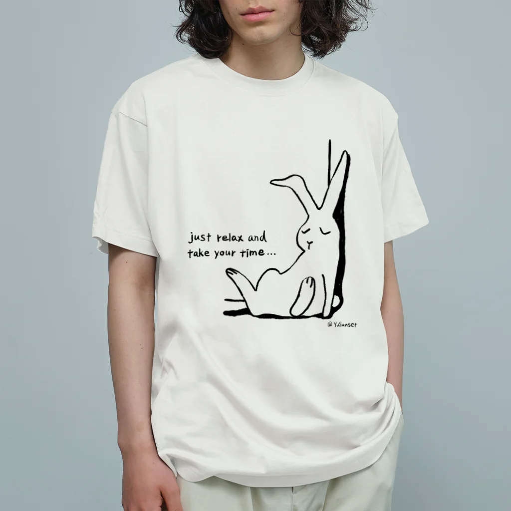 YuSunsetのりらっくすうさぎ（黒） オーガニックコットンTシャツ