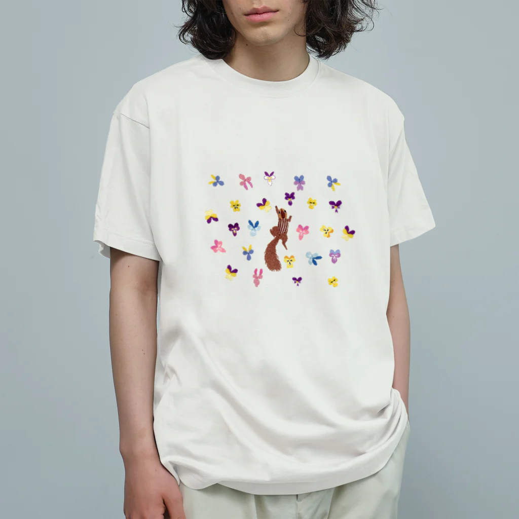 tomocco shopのリスと花 Organic Cotton T-Shirt