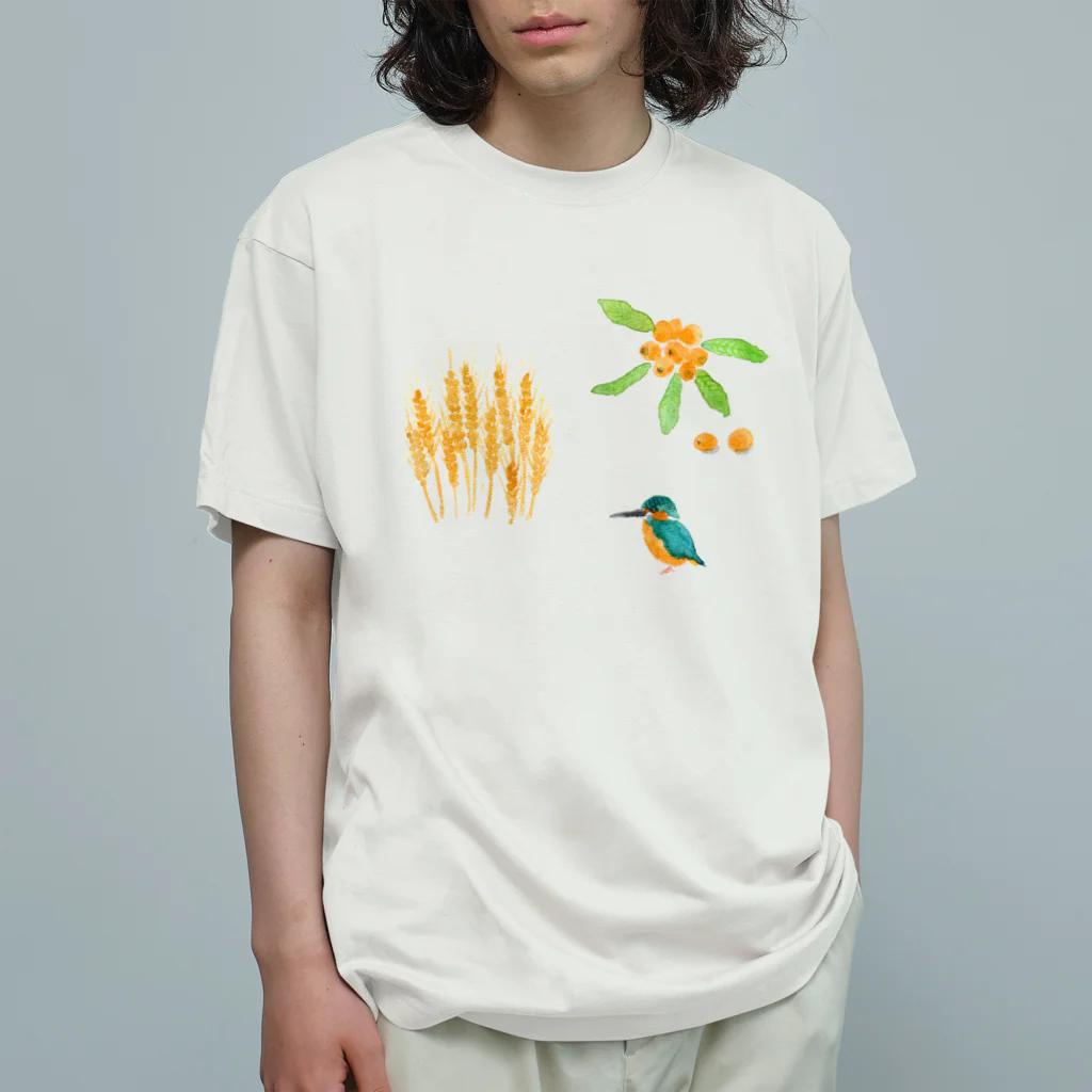 maitoの麦・枇杷・カワセミ オーガニックコットンTシャツ