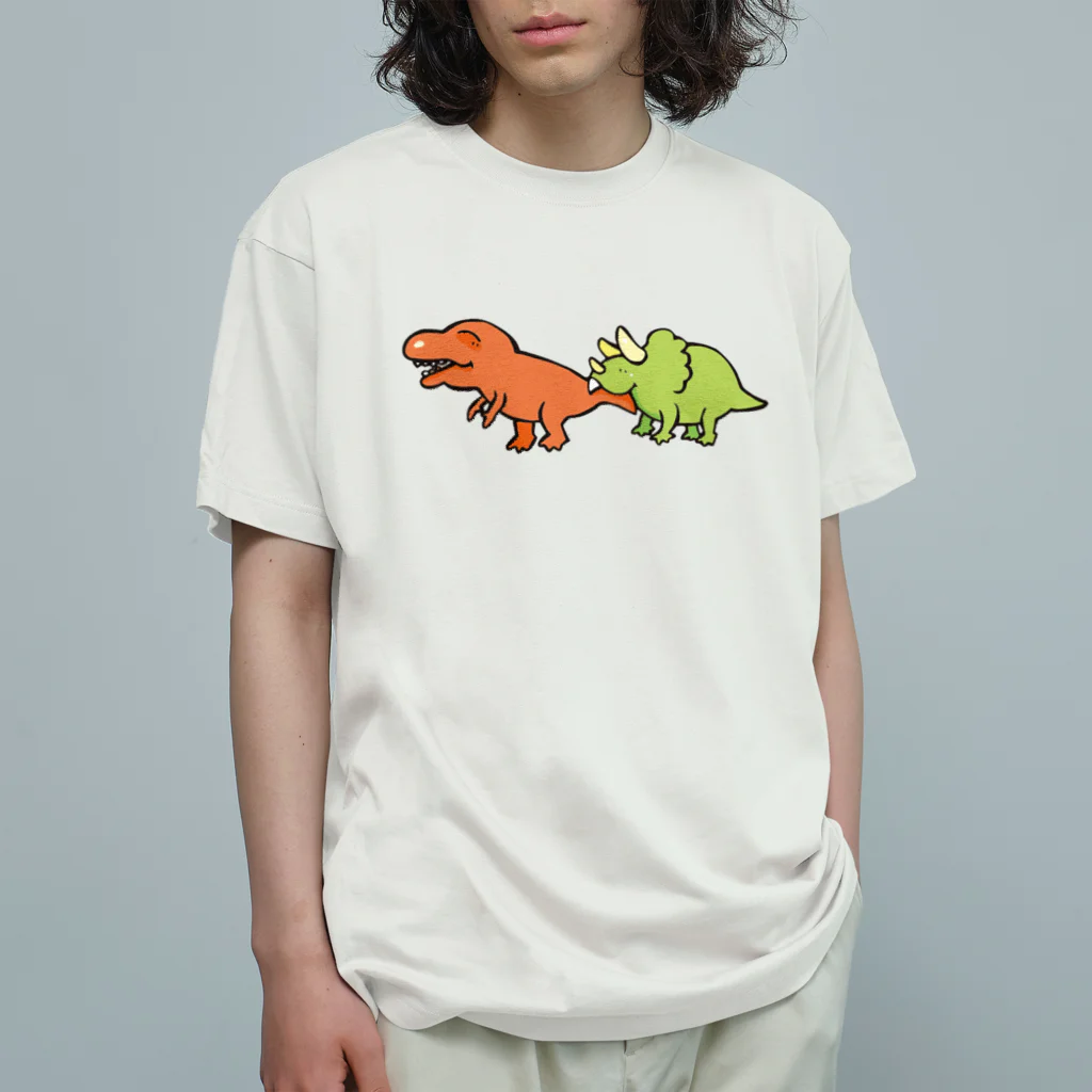 カタオカナオのカムカム恐竜（ティラノサウルス×トリケラトプス） オーガニックコットンTシャツ